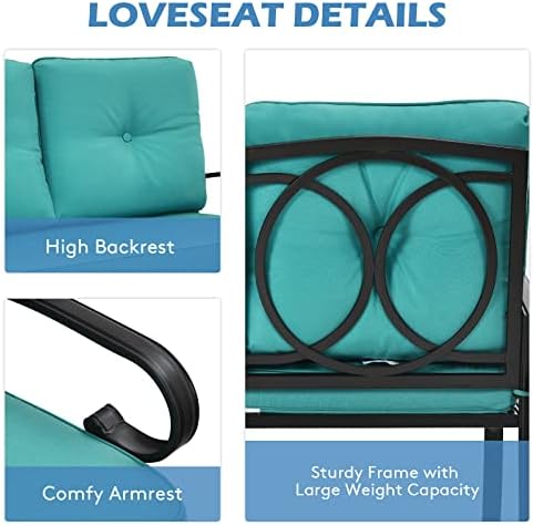 Giantex Patio Loveseat with Coffee Table Outdoor Bench with Cushion and Metal...
