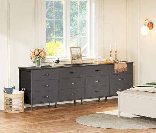 Huuger 70 Inch Black Dresser for Bedroom, TV Stand for 65, 75, 80 Inch TV, 12...