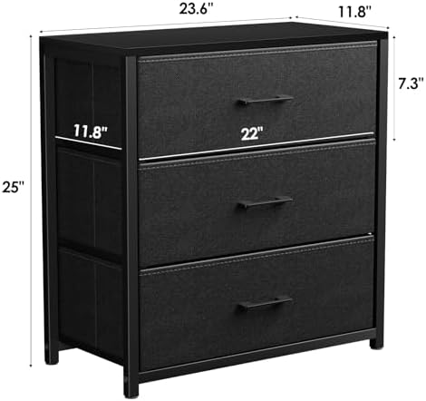 Memobarco Nightstand with 3 Fabric Drawers, Storage Dresser,Black