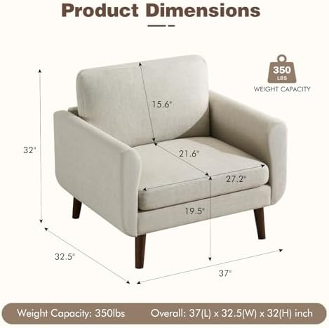 Oversized Accent Chair for Living Room,Oatmeal Linen Armchair