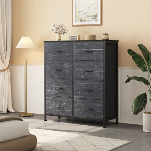 Sweetcrispy 8 Drawer Fabric Dresser for Bedroom, Tall Dresser, Black Wood