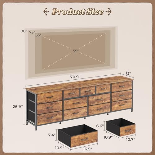 Huuger 70 Inch Long Dresser for Bedroom, TV Stand for 65, 75, 80 Inch TV