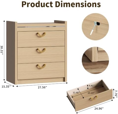 Gyfimoie 3 Drawer Dresser for Bedroom, 30.31" Tall Modern Chest of Drawe...