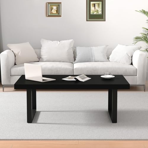 IBF Black Coffee Table,Simple Industrial Wood Center Table Black Oak 39 in