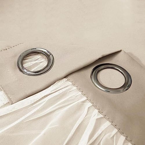 INLINAS Blackout Curtains with Sheer Overlay, Beige, 52x84 Inches