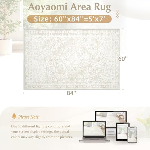 Aoyaomi Vintage Living Room Area Rug - 5x7 Large Machine Washable Boho Area R...