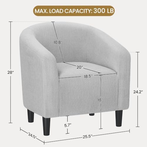 Yaheetech Small 25.5in Wide Corduroy Accent Chair for Bedroom, Light Gray
