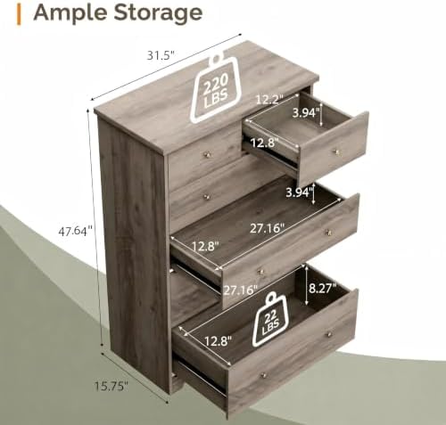 VINGLI Tall Dresser, Rustic Grey Dresser 6 Drawer Chest of Drawers, Wood Gray...