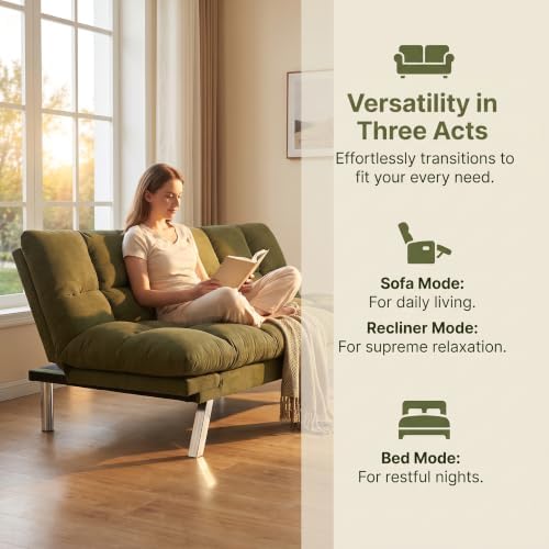 NicBex Corduroy Futon Sofa Bed with Adjustable Armrest & Backrest, Green