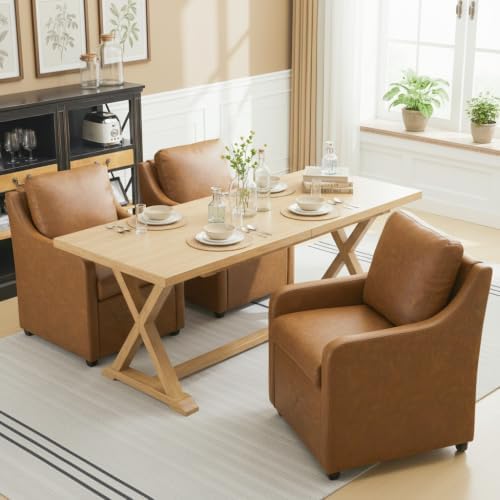 Dining Chair with Wheels, Modern Upholstered Dining Room Chair