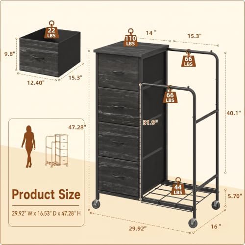 Romorgniz Tall Dresser with Hanging Rack & Extra Deep Storage,47.28"...