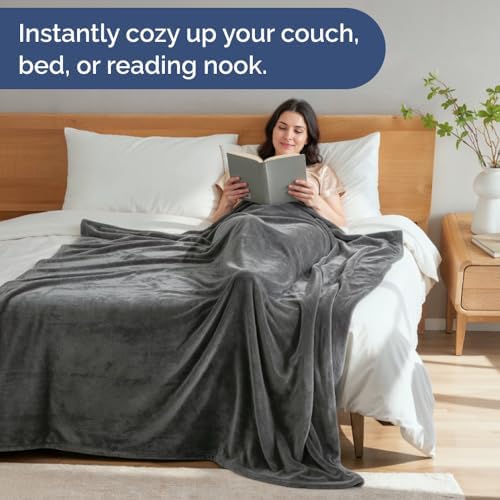 Fleece Blanket Queen Size - Ultra-Soft Flannel Fleece Blanket - Dark Grey