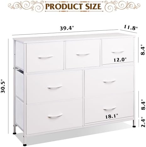 WLIVE Dresser for Bedroom, 7 Drawers, TV Stand, White