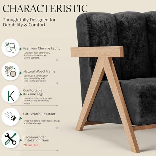 Modern Accent Chair for Living Room Bedroom,Comfy Chenille Reading Chair with...