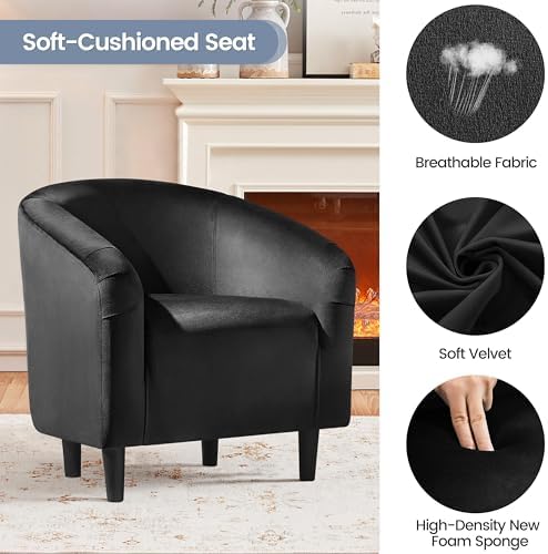 Yaheetech Compact Velvet Accent Chairs Set of 2 for Small Spaces, Black
