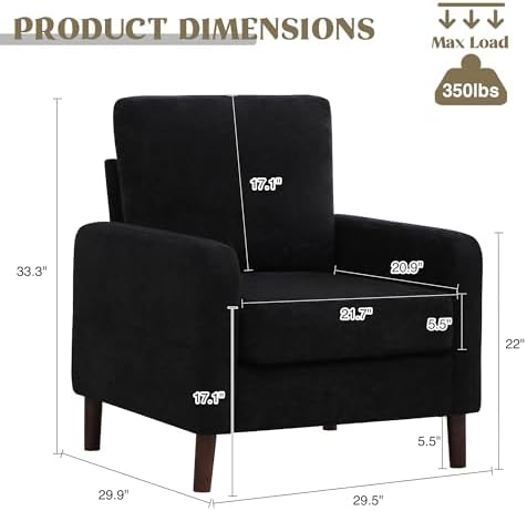 Accent Chair Set of 2, Upholstered Living Room Chairs with Wood Legs and Side...