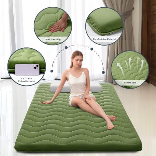 SCHNAUZER HOME Japanese Floor Mattress Futon Mattress Twin 3.5" Thick Green
