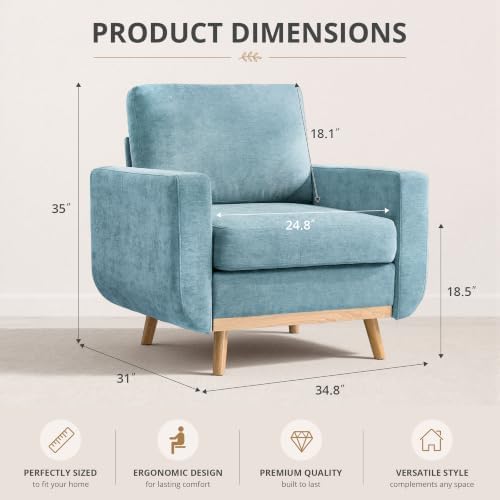 Accent Chair for Bedroom,Reading Chair with Deep Seat,Chenille Armchair with ...