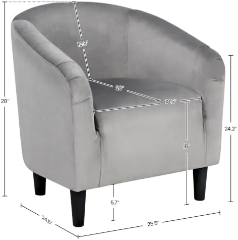Topeakmart 25.5in Wide Small Velvet Barrel Accent Chair for Bedroom, Gray