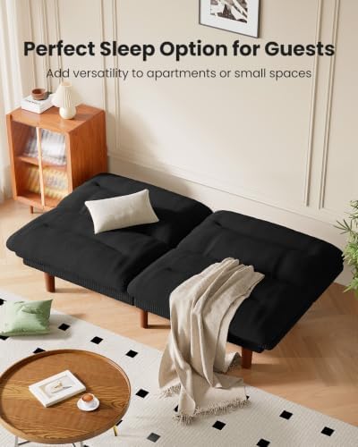 Amada 66 inch Convertible Corduroy Futon Sofa Bed, Black