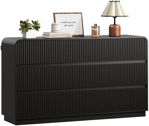 Wodeer Black Dresser Fluted 9 Drawers Dresser for Bedroom, 59" Wide Wood...