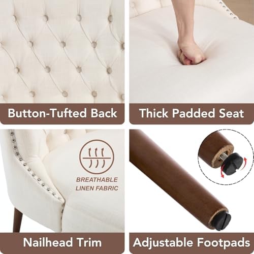 chairus Tufted Cream White Accent Chair, Armless Linen Living Room Chair