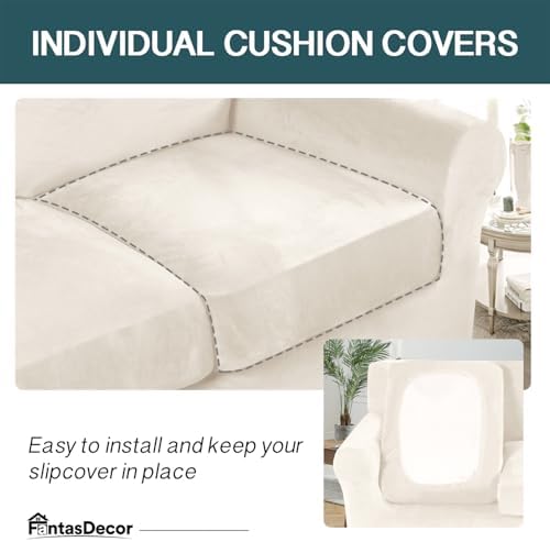 FantasDecor 4 Piece Sofa Velvet Couch Covers for 3 Cushion Stretch Slipcover ...
