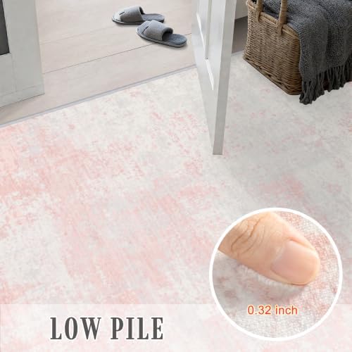 10x12 Area Rug Living Room: Modern Washable Soft Carpet Pink White