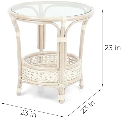 Pelangi Coffee Round Table White Color Handmade ECO Natural Rattan Wicker wit...