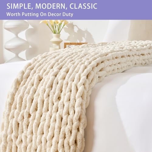 Bigacogo Chunky Knit Throw Blanket for Couch, 40x60 inches, Beige