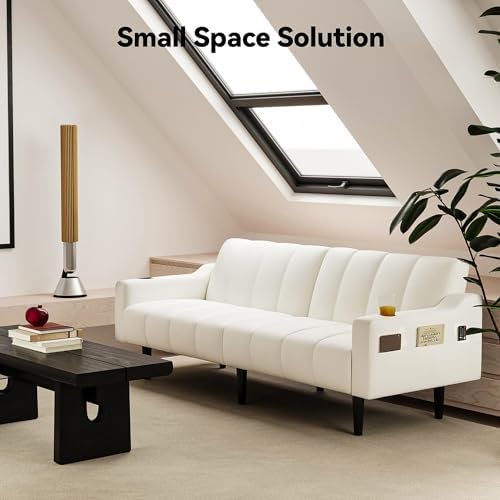 Brelice 80'' Leather Couch, Futon Sofa Bed, Faux Leather Couch with A...