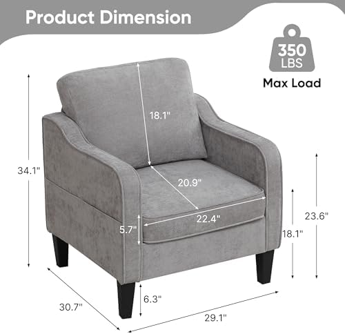 Accent Chairs Set of 2, Upholstered Living Room Chairs with Side Pockets, Mid...