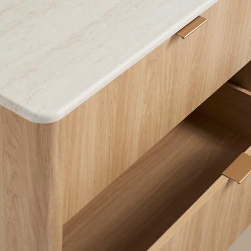 ModernMate 3 Drawer Dresser with Curved Profile & Faux Travertine Texture...