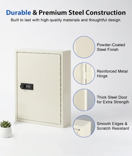 KYODOLED Key Box, 40-Key Lock Box with Combination Lock, Wall Mount, White