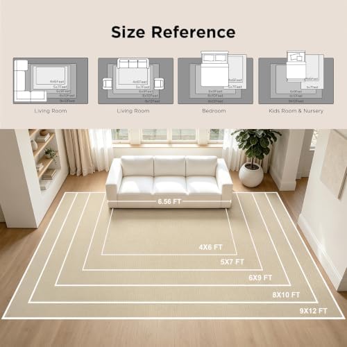 Faux Jute Area Rug 6'x9', Washable & Non-Slip, Off White