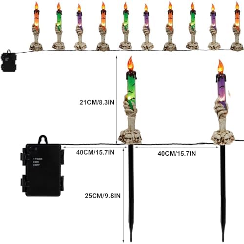 WATERGLIDE Halloween Decoration Candle Light Stakes, 10 Pack Skeleton Hands H...
