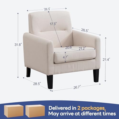 Accent Chairs Set of 2, Mid Century Modern Living Room Chairs, Begie
