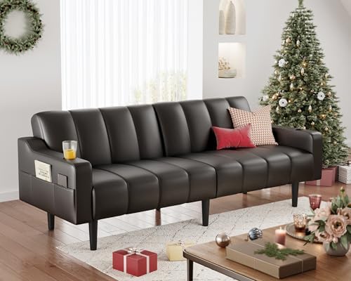 80'' Futon Sofa Bed,Faux Leather Futon Sleeper Sofa, Convertible Love...