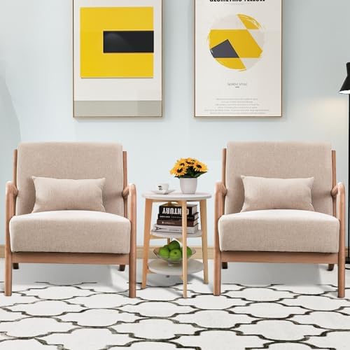 INZOY Mid Century Modern Accent Chair with Wood Frame, Upholstered Living Roo...