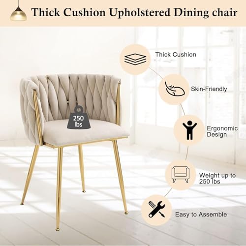 NIOIIKIT Modern Velvet Dining Chairs Set of 2 Hand Weaving Accent Chairs Livi...
