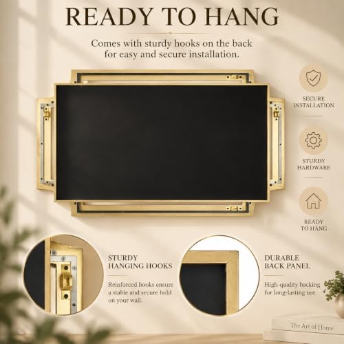 Gold Rectangle Wall Mirror, 40x30 Inch Scalloped Beaded Frame for Bathroom