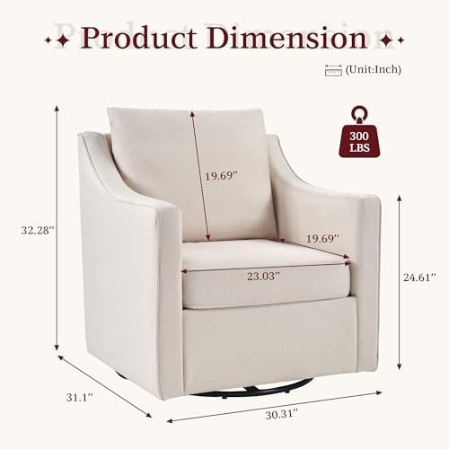 ANJ 360° Swivel Accent Chair, Large Comfy Fabric Reading Chair with Wide Curv...