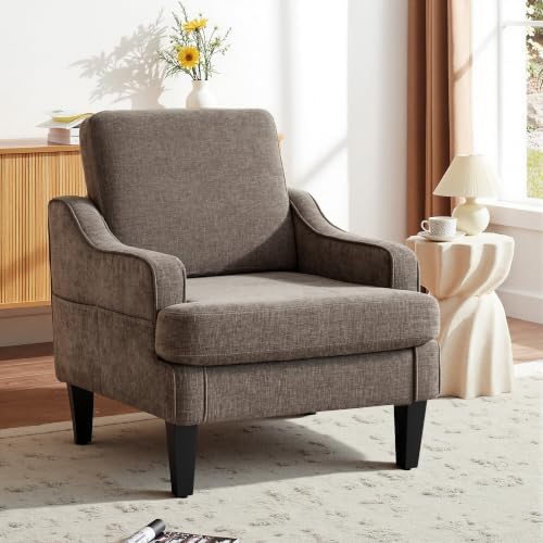 Set of 2 Accent Chair for Living Room,Mid-Century Arm Chair Chenille Fabric L...