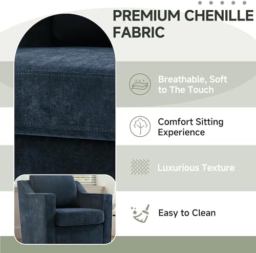 Swivel Accent Chairs Set of 2, Chenille Armchair with Lumbar, Navy