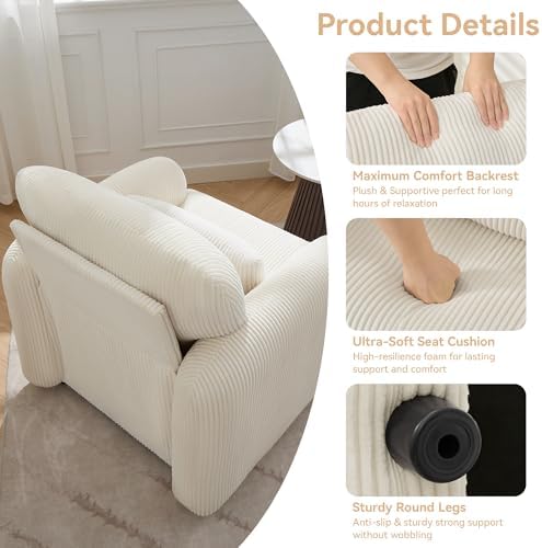 WUTUTUEE Corduroy Fabric Accent Chair, Modern Upholstered Living Room Chairs ...