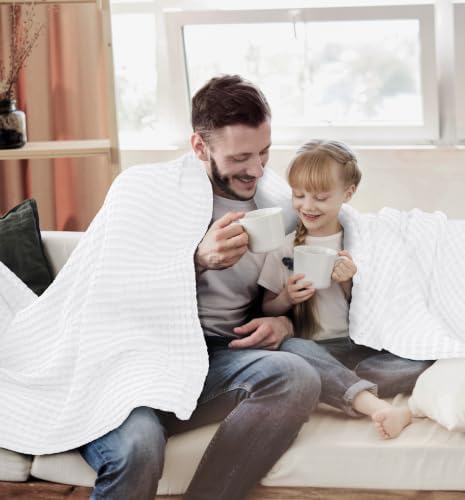 Utopia Bedding 100% Cotton Waffle Blanket Queen Size White, 90x90 Inch