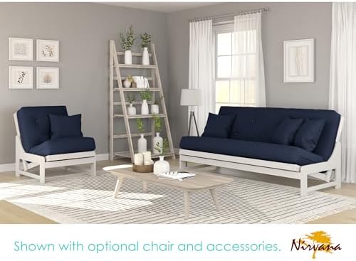 Nirvana Futons Arden White Futon Set Queen Size - Armless Futon Frame with Ma...