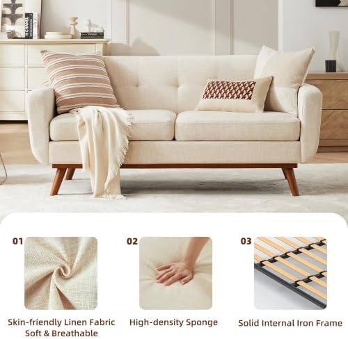 Kingfun 65.2" W Loveseat Sofa, Mid Century Modern Decor Love Seat Couche...