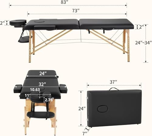 BestMassage Massage Bed Portable Folding Massage Table 24" Wide,Black