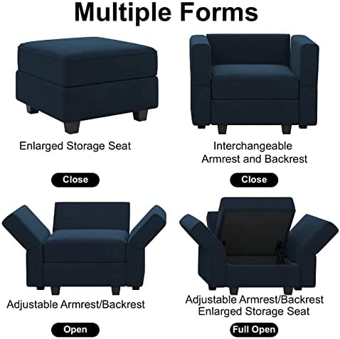 Belffin Modular Sectional Arm Accent Chair with Storage Seat Velvet Armchair ...
